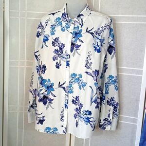 265 Lands' End White Button-Down Shirt with Blue & Purple Floral Print